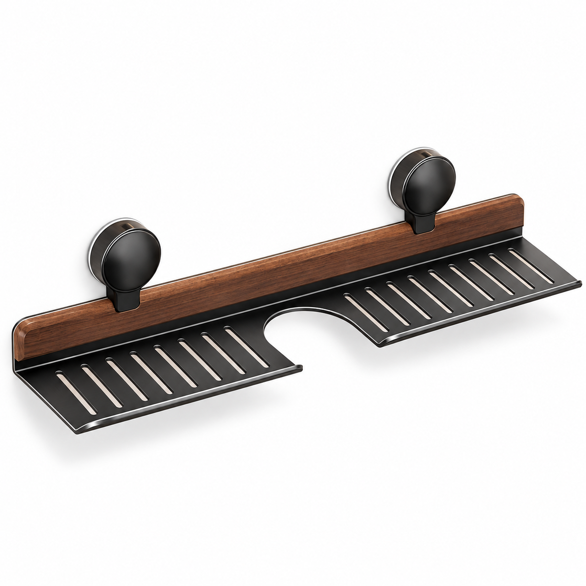 Walnut-Finish Suction-Mount Faucet Shelf