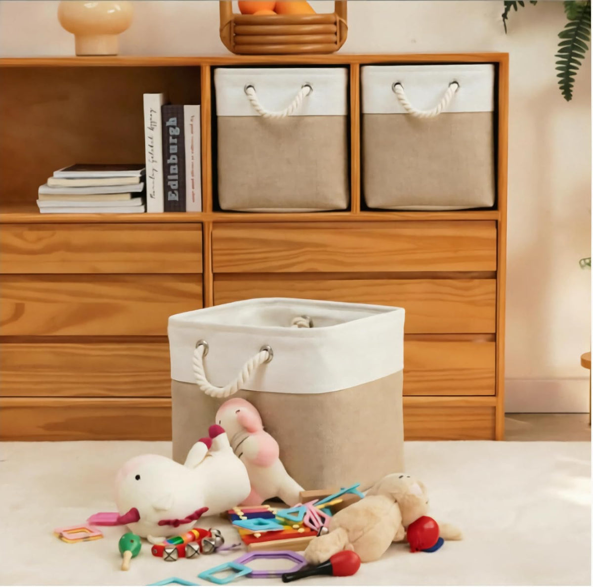 Two-Tone Fabric Storage Cubes, Set of Two