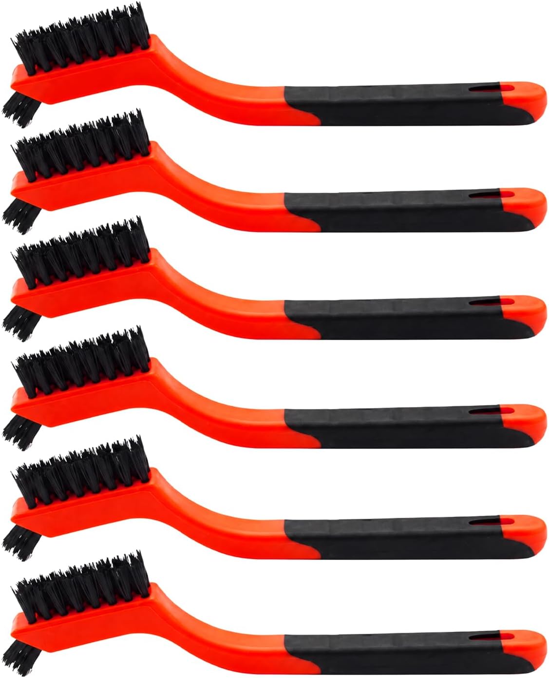 Red and Black Nylon Cleaning Brushes, Set of Six